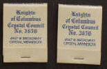 Knights of Columbus Matchbooks - Click for more photos